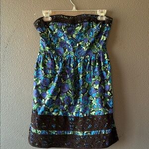 Floral Strapless Dress - Blue and Green